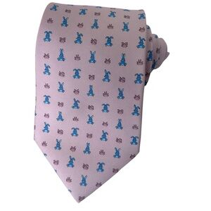 Hermès Paris Silk Tie Pink Blue Bunny Pattern Made in France Luxury